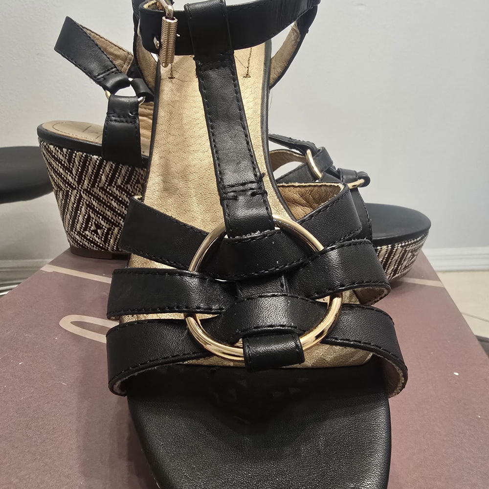Lolita Black and Gold Wedge Sandals with Gladiator Straps